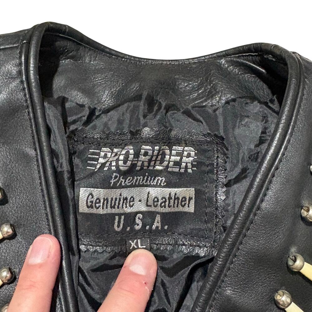 Pro Rider Leather Jacket Fringes Bone Beads Western Native American XL Vintage - Picture 6 of 9